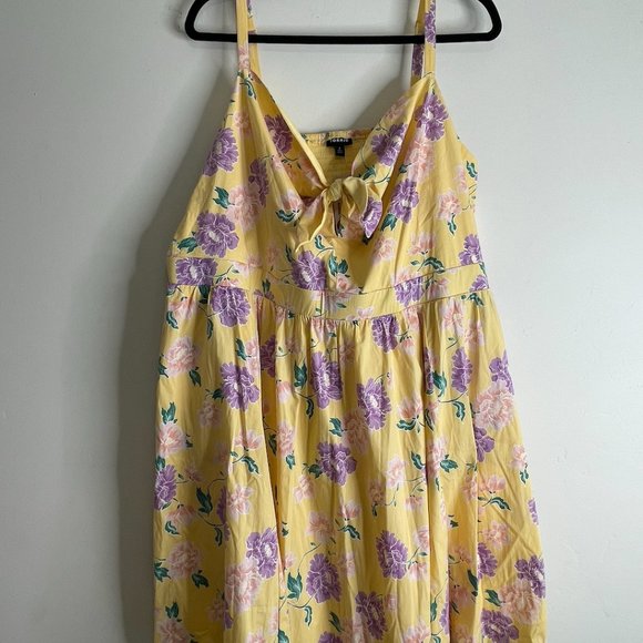 NWT 4X TORRID Mini Poplin Tie-Front Skater Dress - Yellow Floral - Picture 6 of 6